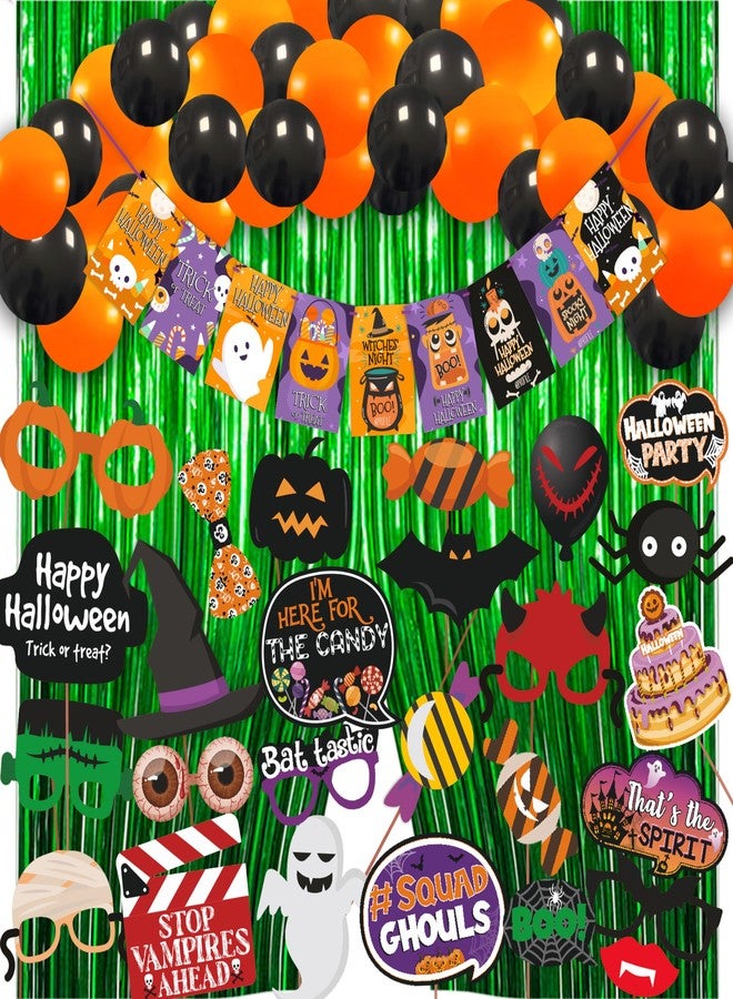 Wobbox Halloween Party Props 27 Pcs with Multicolor Cartoon Ghost Bunting Banner & Balloon & Foil Fringe, Party Decoration Set of One - Image 1